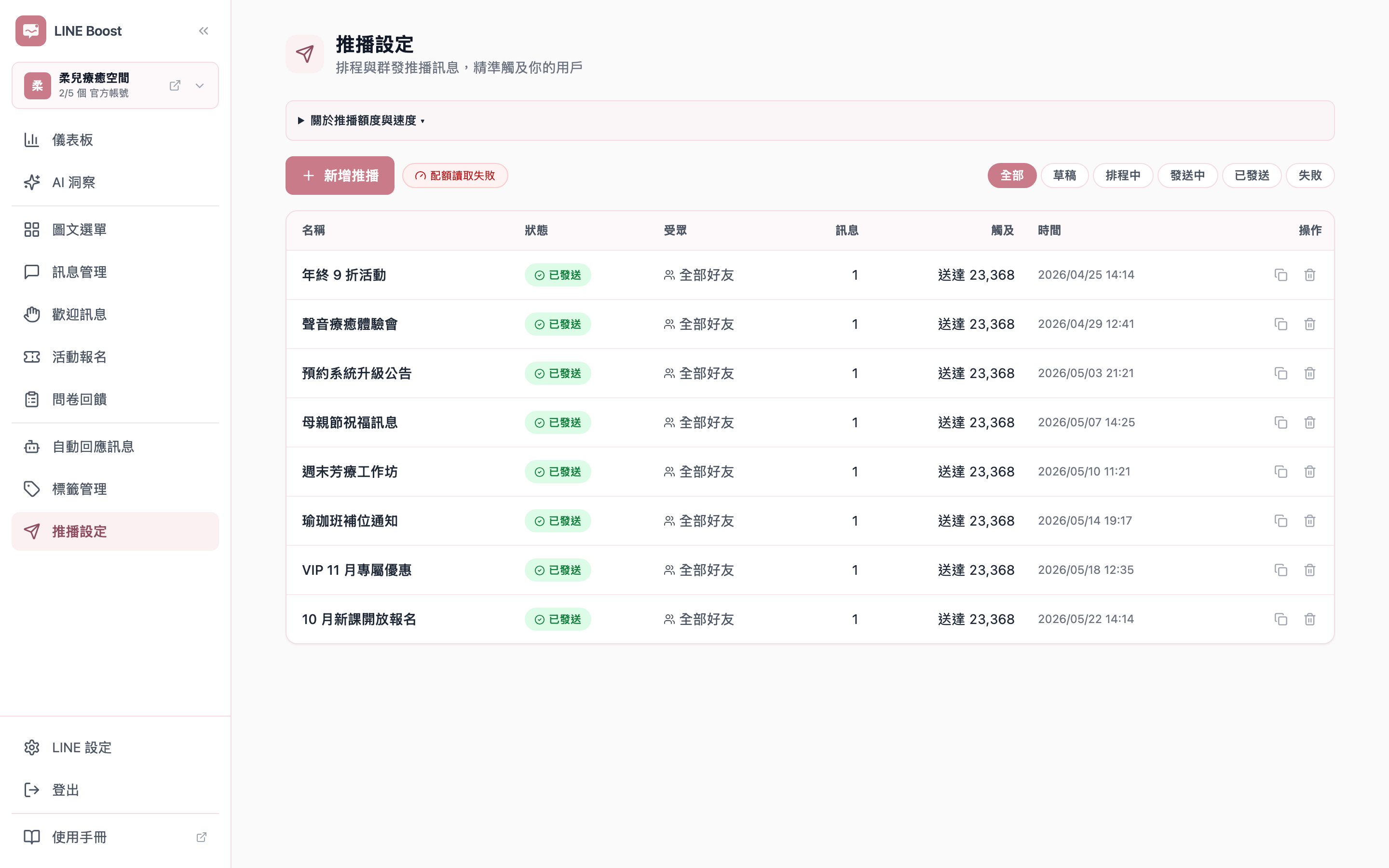 分眾推播紀錄與配額